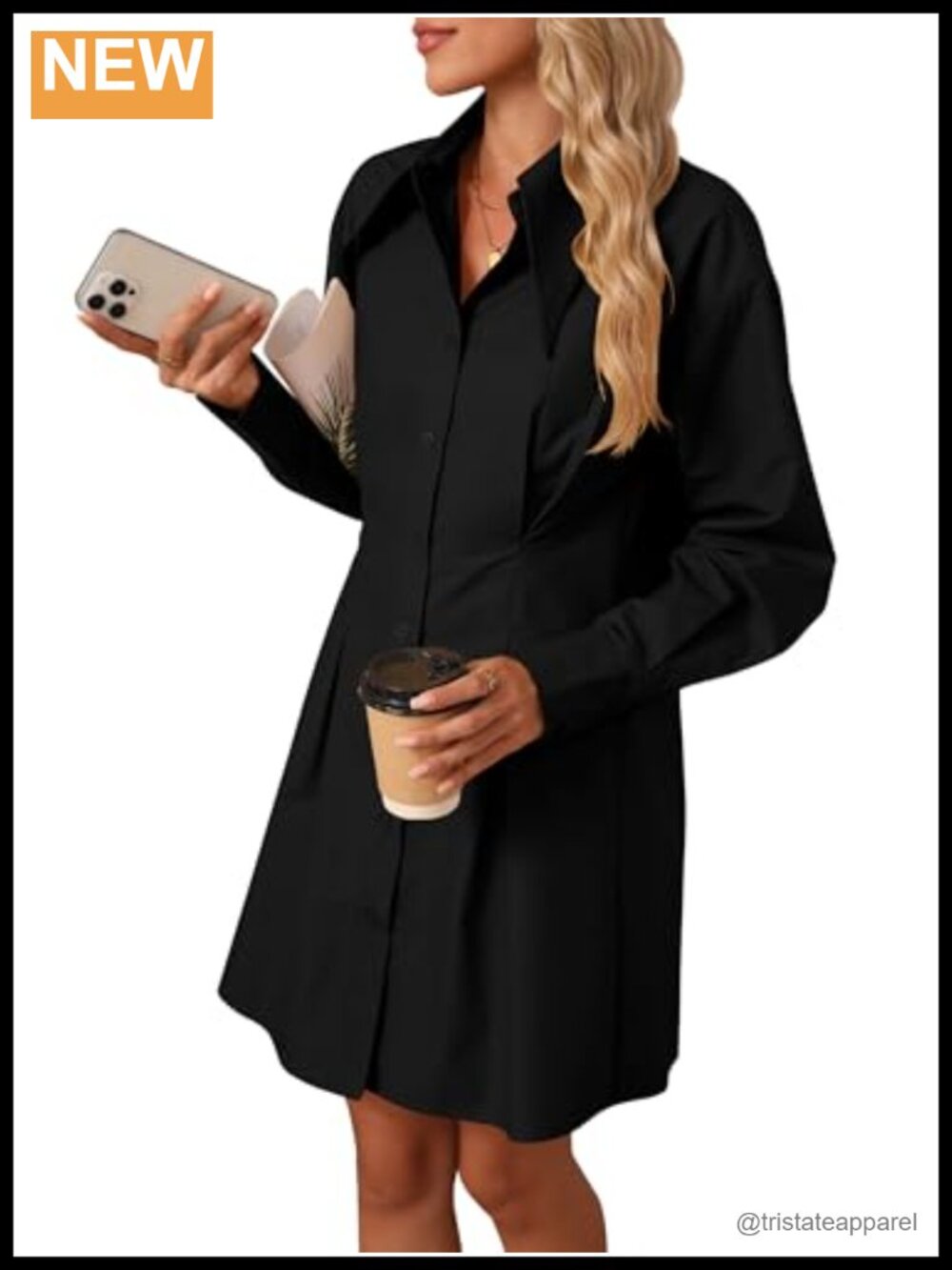 Women's Cotton Blend Button Down Shirt Dress High Low Tunic Long Sleeve Casual